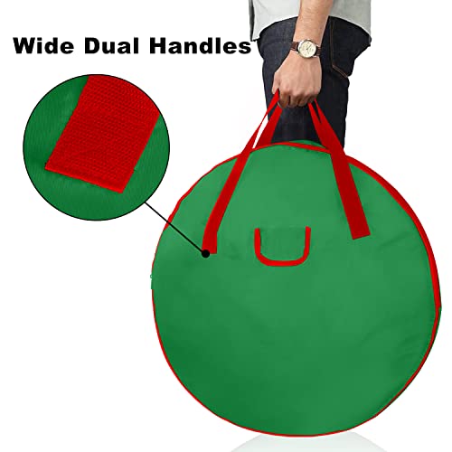 Tqs 30" Christmas Wreath Storage Container Bag - Christmas Large Garland Ornament Wreath Container - Reinforced Wide Heavy Duty Handle And Double Sleek Zipper - Protect Your Party Decorations - Green #TOP2
