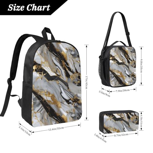 Backpack Set with Lunch Bag & Pencil Case luxury Marble pattern Print Oxford Fabric Portable Useful Bag Set4