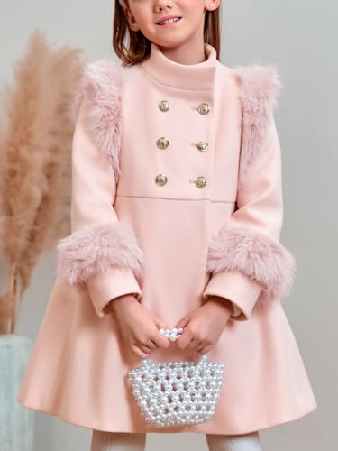 Haloumoning Toddler Girls Faux Fur Dress Coat Kids Winter Warm Jacket Long Sleeve Button Wool Coat 12 Months - 12 Years2