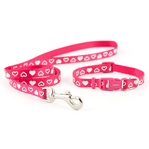 Ancol Small Bite Heart Collar Lead Set Raspberry adjusts 20-30cm