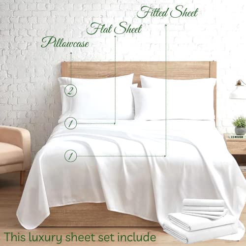 Plain Printed Linen Full Xl Sheets Set 400 Thread Count Sheets Fits Upto 15 Inch Deep Mattress 100% Cotton 4 Piece Sheet Set-White Solid Full Xl Size #TOP2