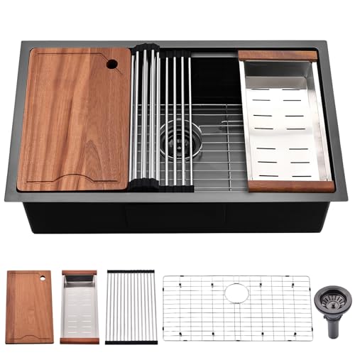 SOMRXO 28 Inch Black Workstation Sink