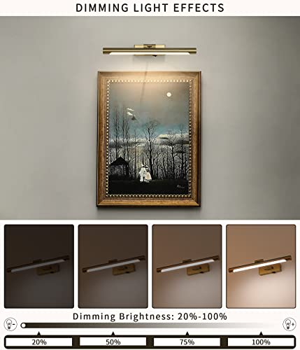 Joosenhouse Wireless Picture Light Battery Operated Rechargeable Picture Light 16.53In With Remote Control Dimmable And Timer Off Adjustable Swing Arm Brass Led Battery Spotlight For Picture Display #TOP2