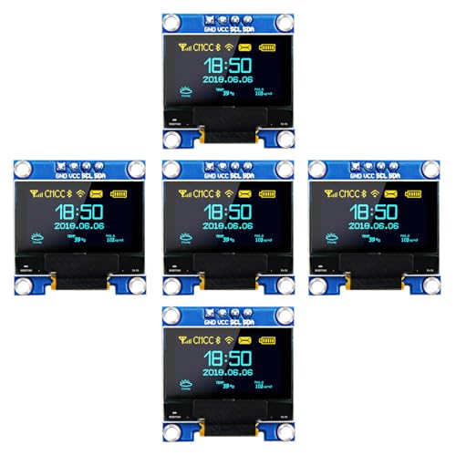 Image of 5 Pcs 0.96 Inch I2C OLED Display Module, SSD1306 Driver I2C Serial Self-Luminous Display Board for Arduino Raspberry Pi (Blue & Yellow)