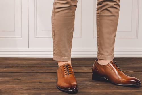 Image of CALTO Men's Invisible Height Increasing Elevator Shoes - Brown Premium Leather Lace-up Wing-tip Formal Oxfords - 2.4 Inches Taller - Y1066 - Size 6 D(M) US