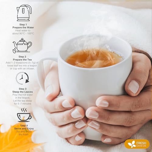 Image of FreshDrinkUS, Premium 75 Tea Bags Tulsi Chamomile Lemongrass Herbal Tea | Blend with Holy Basil, Chamomile Flowers & Lemongrass Leaves - Naturally Caffeine-Free, Soothing Herbal Infusion. Vegan