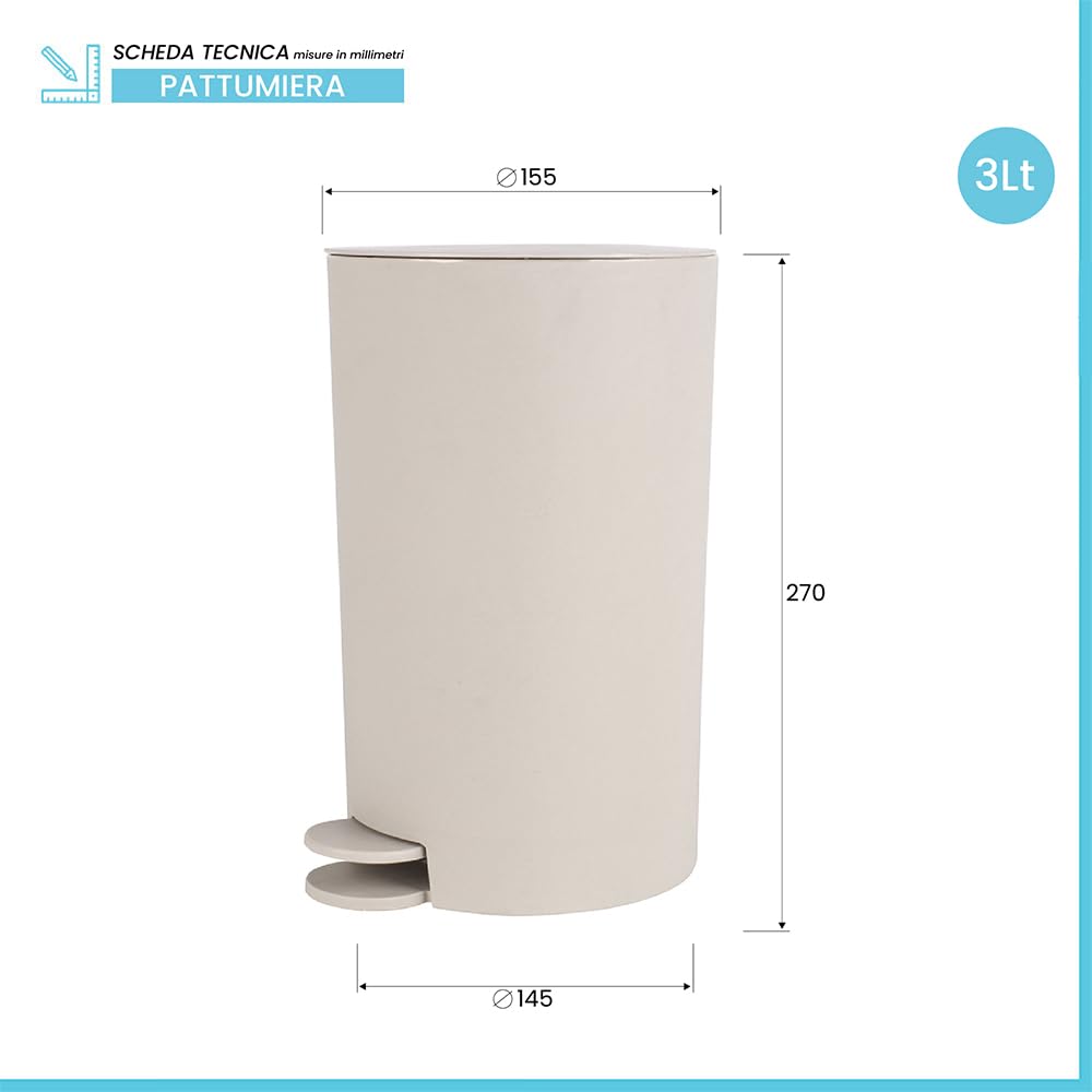 Inbagno Pattumiera Bagno 3 L In Polipropilene Beige Con Apertura A Pedale Orbix