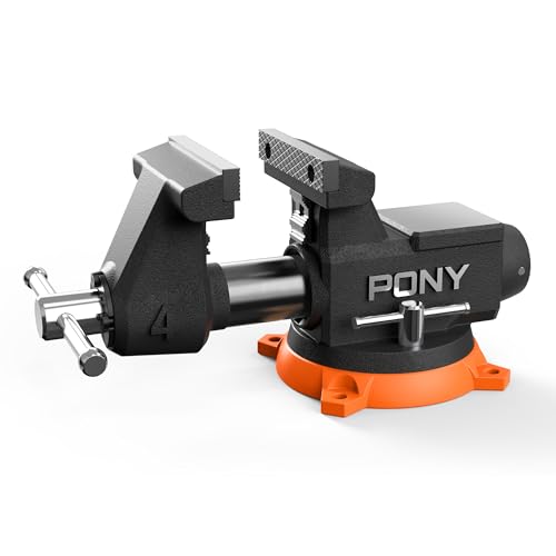 PONY 4 Inch Heavy Duty Bench Vise 4400LBS Clamping Force, Pro Workshop Workbench Vise with 360-Degree Rotatable Base and Anvil, 4-Inch Jaw Opening and Width for Woodworking, Drilling, Pipe Cutting