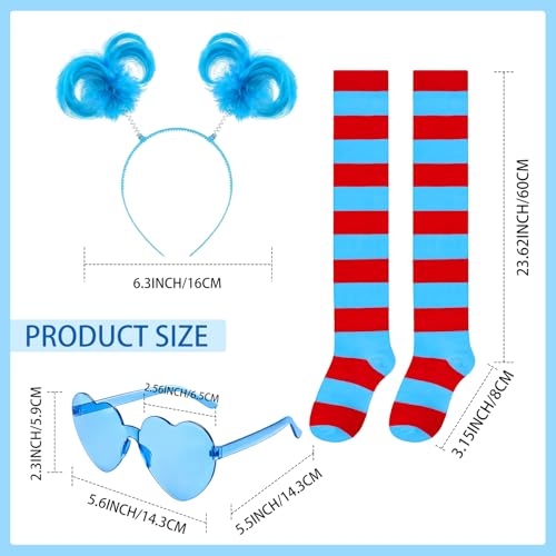 Janmercy 8 Pcs Women Costume Accessories Set Red Blue Tulle Tutu Skirt Headband Heart Sunglasses Striped Sock for Adult Party(Lake Blue,M) by Janmercy - Image 3