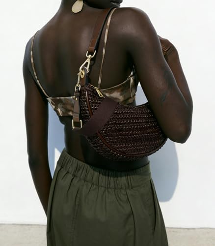Image of Straw Crossbody Bags for Women Beach Woven Hobo Handbag Summer Chic Crescent Shoulder Purses with Adjustable Strap 2026
