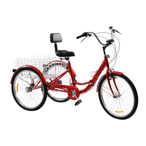 Jolre 24' triciclo per adulti, triciciclo a 3 ruote, 7 marce con luce LED, cestino per verdure e portabicchiere, triciclo pieghevole, bicicletta pieghevole, mobilità per lo shopping, City Bike.
