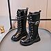 Girl's Winter Warm Knee Combat Boots Fashion Lace-Up Side Zipper Mid Calf Riding Boots Waterproof Leather High Boot Shoes