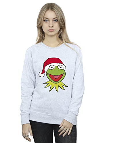 Disney Women's Muppets Kermit Christmas Head Sweatshirt Sport Grey Small