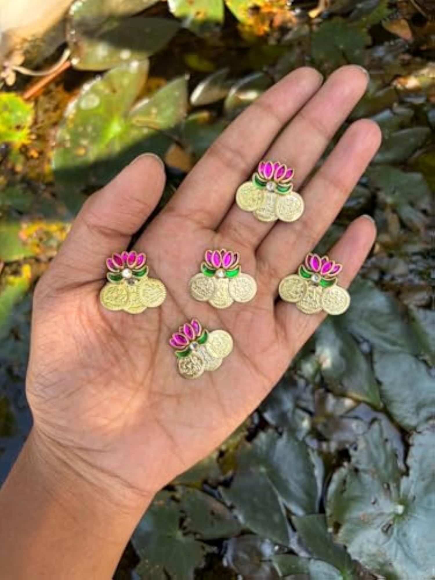 Lakshmi Kasu Lotus Hair Accessories, Pack of 5 Pieces