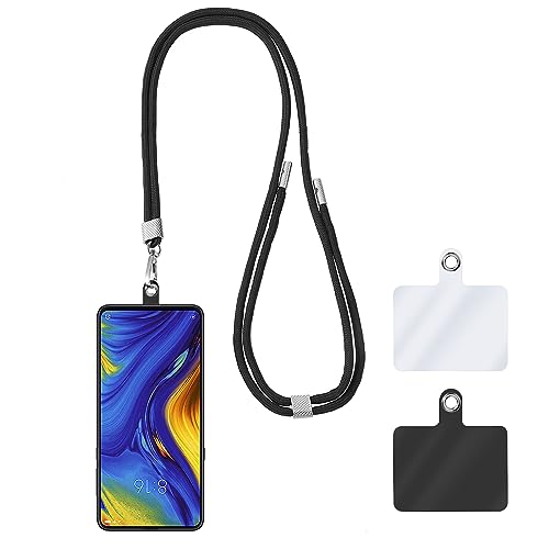 cobee Universal Cell Phone Lanyards, Adjustable Detachable Nylon Crossbody Phone Straps Around the Neck with 2pcs Tether Phone Patches Compatible with Smartphones, ID Card Holders, Wallets(Black)