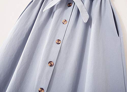 Saia feminina de cintura alta WSLCN, elegante, casual, vintage, plissada, com botões, saia midi com
