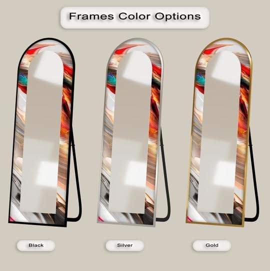 23,5’’W x 67’’H Fluid Colorburst Brushstroke – Abstract Floor Mirror Arched Full Lenght Mirror - Arch Full Body Stained Floor Mirror with Black Frame with Gold Frame