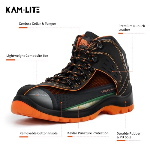 Composite Toe Boots for Men, Waterproof Construction Work Boots, Slip-Resistant Steel Toe Work Shoes, Lightweight and Durable Safety Duty Boots4
