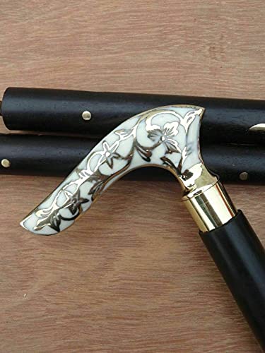 Fynjrex Victorian Flower Leaf Vintage Black Wooden Walking Stick Cane Antique Brass Gift For Men And Women Handmade Design Gift Everyday Use Best Gifts By #TOP1