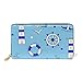 Produktbild Marine Elemente Blaues Muster Damen Geldbörse Brieftasche Große Echtes Leder Geldbeutel Kartensteckplätze Organizer für Frauen Mädchen