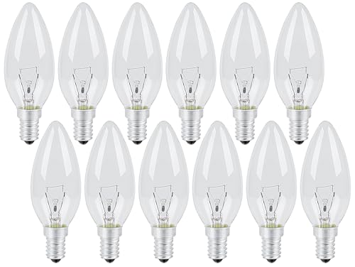Vanke E14 SES Dimmable Candle Bulb, 60W, Warm White 2700K, 650 Lumens, Clear C35 Shape, Energy Saving, Pack of 12