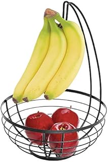 iDesign 51687 Austin Wire Bowl, Metal Fruit Basket with Banana Holder, Matte Black, Steel, 27.4 cm x 27.4 cm x 20.1 cm