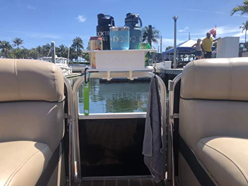 Docktail Bar Jr. Pontoon Boat Cup Holder Boating Accessories -W/ 1 1/4" Square Boat Rail Mount -3 Drink Tumbler Holders Plus 2 Large Bottle Slots -Portable Starboard Boat Caddy Organizer -White #TOP3