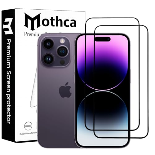 Image of Mothca Military-Grade Tempered Glass Screen Protector Compatible for iPhone 14 Pro with Edge to Edge Coverage - Case Friendly, Anti-Scratch & Bubble-Free Installation Kit (Pack of 2)