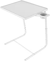 Adjustable TV Tray Table - TV Dinner Tray on Bed & Sofa, Comfortable Folding Table with 6 Height & 3 Tilt Angle Adjustments (White)