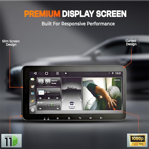Image of MEGAAUDIO 10.33 inch Android 14 Quad Core Processor Car Music System | Floating IPS Touchscreen | 4GB RAM 64GB ROM | Wireless CarPlay & Android Auto | 4G SIM | 360 Camera Support | WiFi Bluetooth Stereo