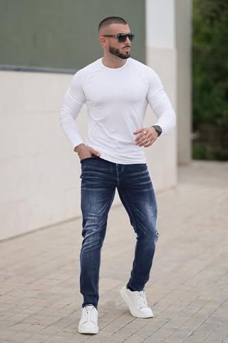 Mens Dark Blue Jeans Slim Fit Stretch Denim Pants for Men Skinny Athletic Fit 302