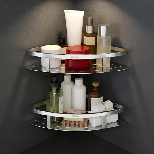 Image of Plantex Corner Shelf for Bathroom Wall /304 Grade Stainless Steel Bathroom Corner Shelf Rack /Bathroom Racks and Shelves /Multipurpose Bathroom Accessories Set - Pack of 2 (Chrome,9x9 Inches)