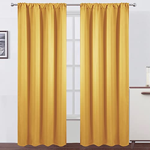 LEMOMO Yellow Blackout Curtains/42 x 84 Inch/Set of 2 Panels Room Darkening Curtains for Bedroom