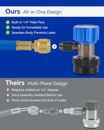 Image of OMT R134a Quick Coupler Adapters High Low Pressure Connectors Set | Aluminum & Nickel-Plated Bronze Build; Snap Lock Grip; Leak-Free 6-Ball Design; Auto AC Repair for Technicians