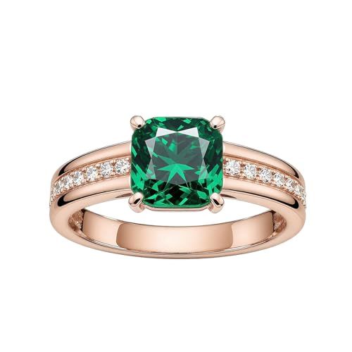 Cushion-Cut Engagement Ring 1-3 ct lab grown Emerald Solitaire Green Ring Solid 10k 14k 18k Gold Wedding Band Womens Engraved Promise Birthday for Women Wife