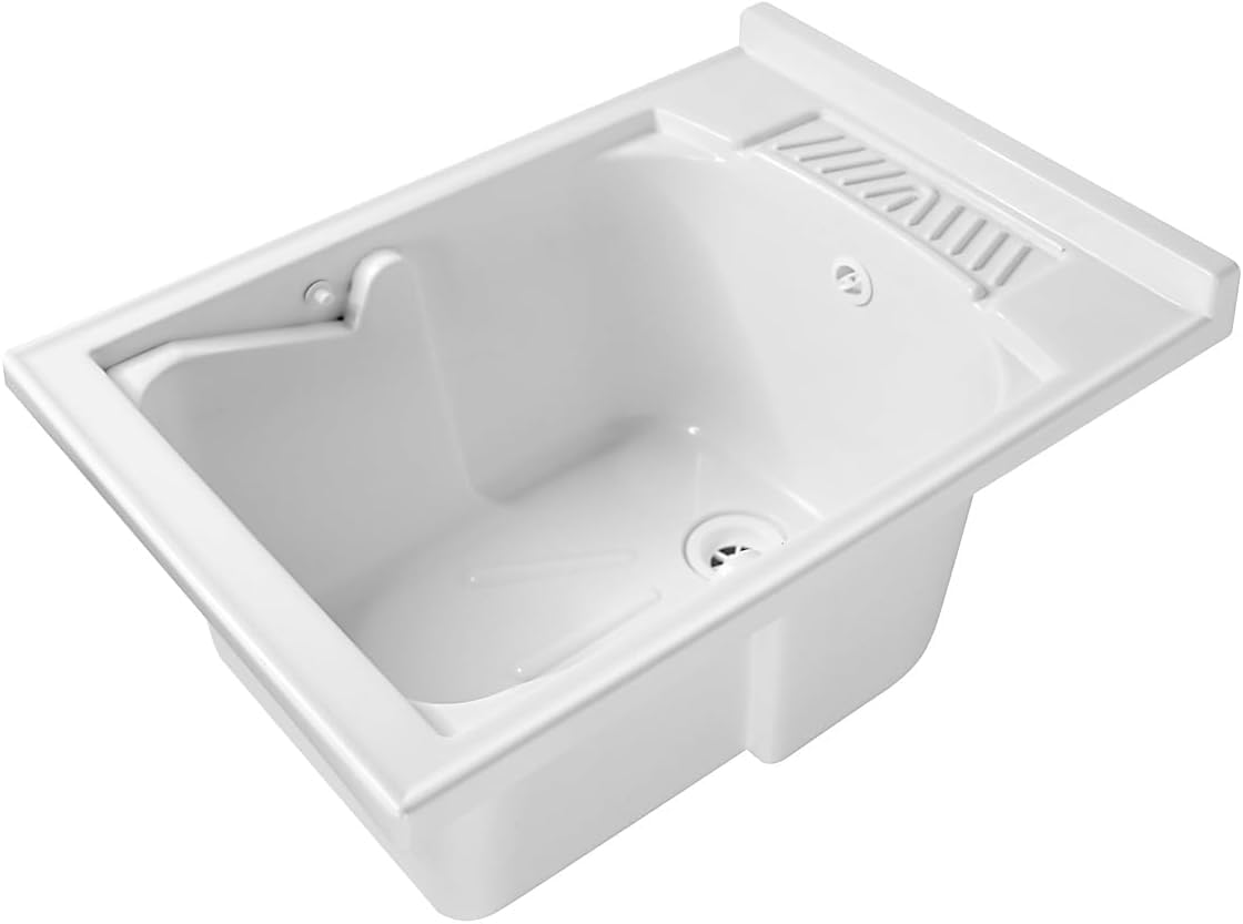 Lavatoio Lavapanni in Resina PP, Bianco, 45x60 Ideale per Ricambio o Installazione su Mobile o Piano da appoggio in Lavanderia o Cucina Incluso di Kit Sifoneria