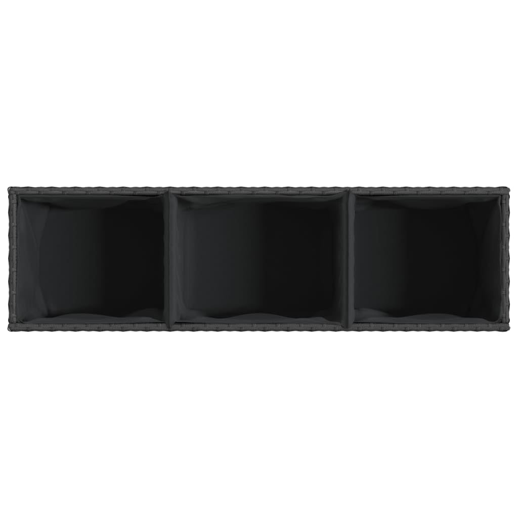 Czarna donica ogrodowa z kółkami i 3 wkładami rattan PE 107x32x38 cm do uprawy kwiatów na taras balkon dekoracja