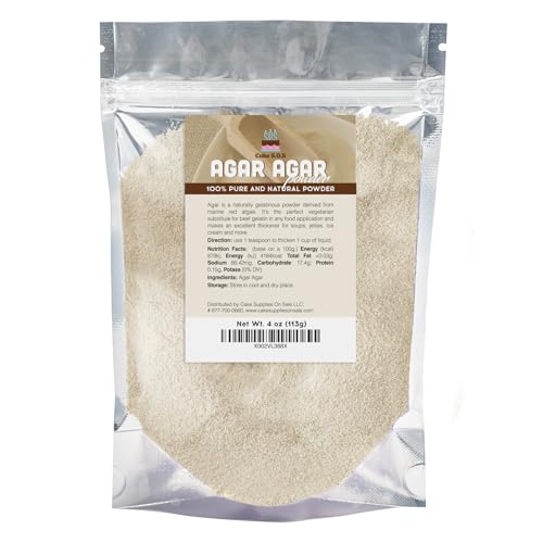 Agar Agar Powder 4 oz - Pure, Premium Natural Thickener and Gelling Agent, Rich in Dietary Fiber, Suitable for Making Candies, Cheeses, Jellies, Jams and More