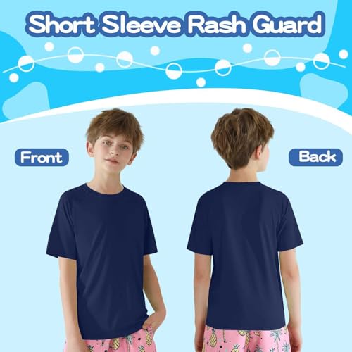 Boys Girls UPF 50+ Rash Guard Swim Shirts Kids Teens Athletic Short Sleeve T Shirt Fishing Kids Undershirts Boys4