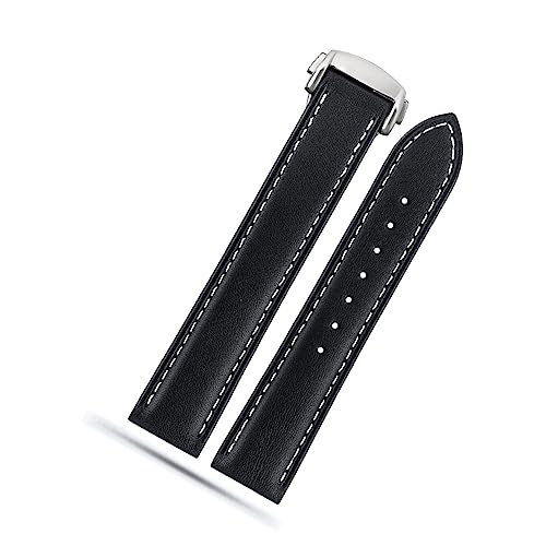 Bracelet en cuir pour Omega Seamaster et Speedmaster avec fermoir pliant noir et argent 19mm
