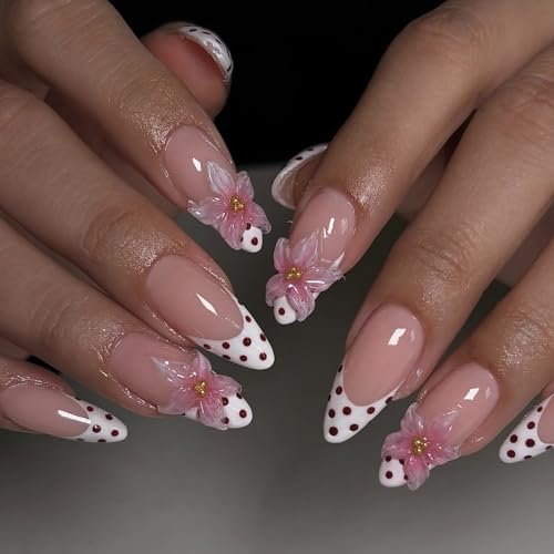 Polka Dot Almond Nail Medium French Press on Nails with