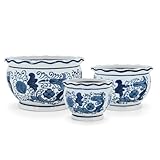 HakkaGirl Blue and White Planters, Succulent Pots Ceramic Plant Pots Indoor with Drainage for Home Décor - Set of 3
