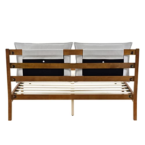 Dg Casa Pillow Top Headboard Platform Bed Frame, Beige Fabric, Solid Rubberwood, Wooden Slat Support System; Platform Bed Frame, Plush Headboard, Cushion Headboard, Beige Fabric Pillows #TOP6
