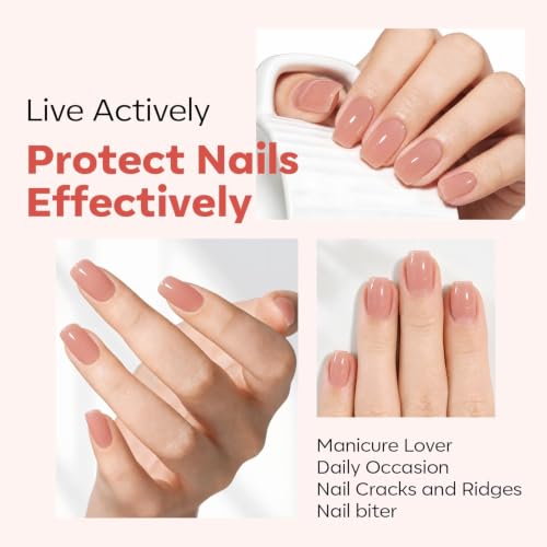Modelones Nail Strengthener and Growth Nail Hardener Pink Nail Polish Extra Strong Nail Strengthener Ridge Filler Nail Repair for Finger Toenails Damaged Thin Brittle Nails 15ml Nude Pink — view 3