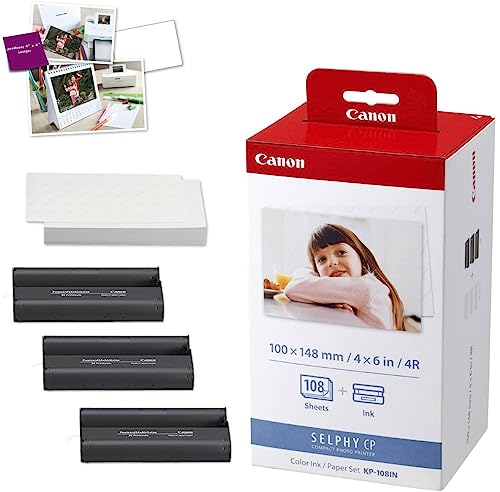 Image of Canon SELPHY CP1500, Compact Instant Photo Printer, with 108 Color Ink & Paper Set, Digital, Wireless, Portable, iPhone & Android Compatible, WiFi, Instant Photos, Includes USB Cable & Cleaning Cloth