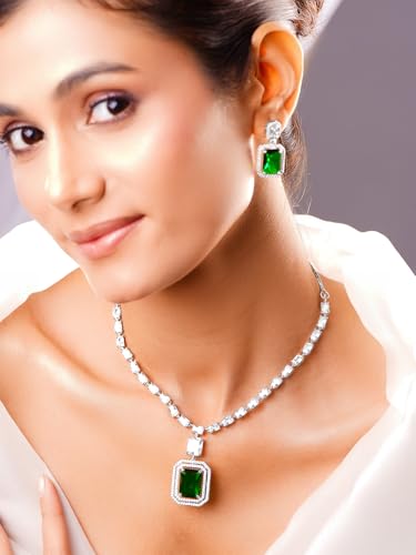 Image of Rubans Necklace Set American Diamond Zirconia Jewellery Gift for Women & Girls
