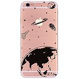 Freessom Coque iPhone 7/8 Transparent Motif Silicone Souple Anti Choc Univers Space Planet avec La Pomme Apple Dessin Noir Simple Original Fantaisie Ultra Fine Cover Protection Cadeau Pas Cher
