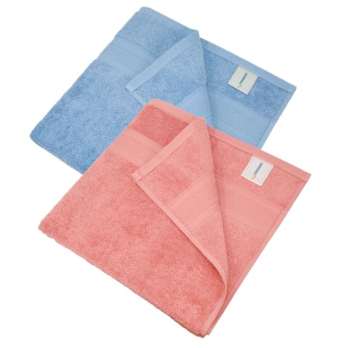 Image of MYTRIDENT Soft Comfort Air Rich 100% Cotton Towels for Bath, 500 GSM Large Size Bathroom Towels for Men /Women, 2PC Bath (69 cm x 137 cm), Allure and Coral Haze
