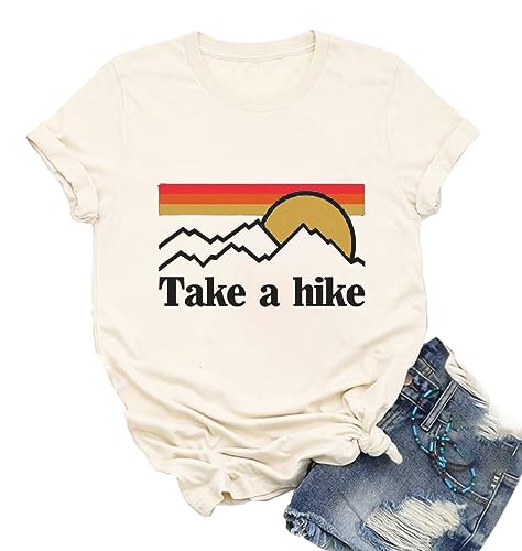 Xiaomomo Womens Take A Hike Printed Short Sleeves T-Shirt Casual Camping Hiking Graphic Tee Tops (Cream-1, S) by Xiaomomo - Used condition - Image 2