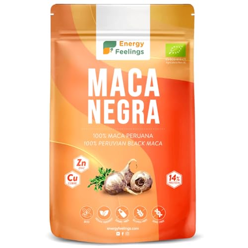 Energy Feelings Maca Negra en Polvo Peruana 500g, Potencia Energía y Vitalidad Íntimas, Maca Negra Pura Andina, Vegana, Sin Gluten, Orgánica, Rica en Proteínas, Hierro y Zinc